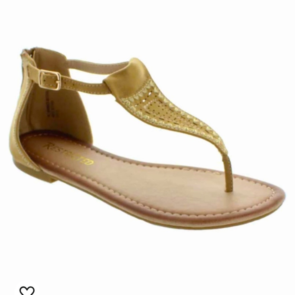 Restricted Women’s 9 Dayland T Strap Tan Flat Sandals, Boho Embroidered Sandals